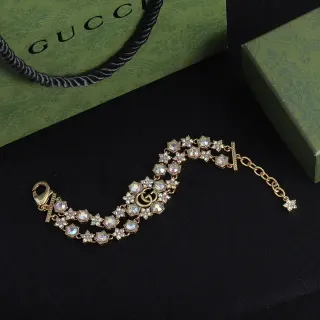 Gucci GG Marmont Pulsera Floral con Cristales Dorada