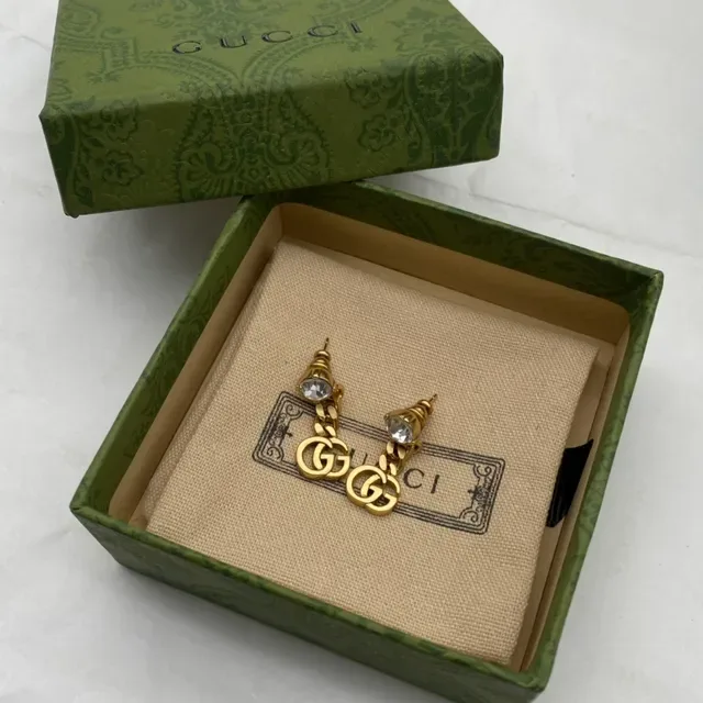 Gucci GG Marmont Gold Beige Interlocking Double-G أقراط 5