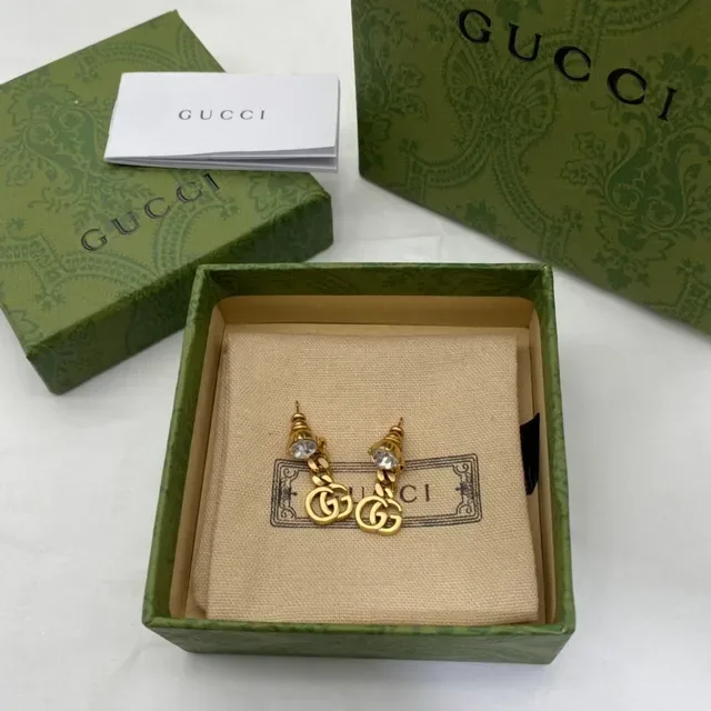 Gucci GG Marmont Gold Beige Interlocking Double-G أقراط 6