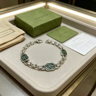 Gucci GG Marmont Green Enamel Silver Chain Bracelet