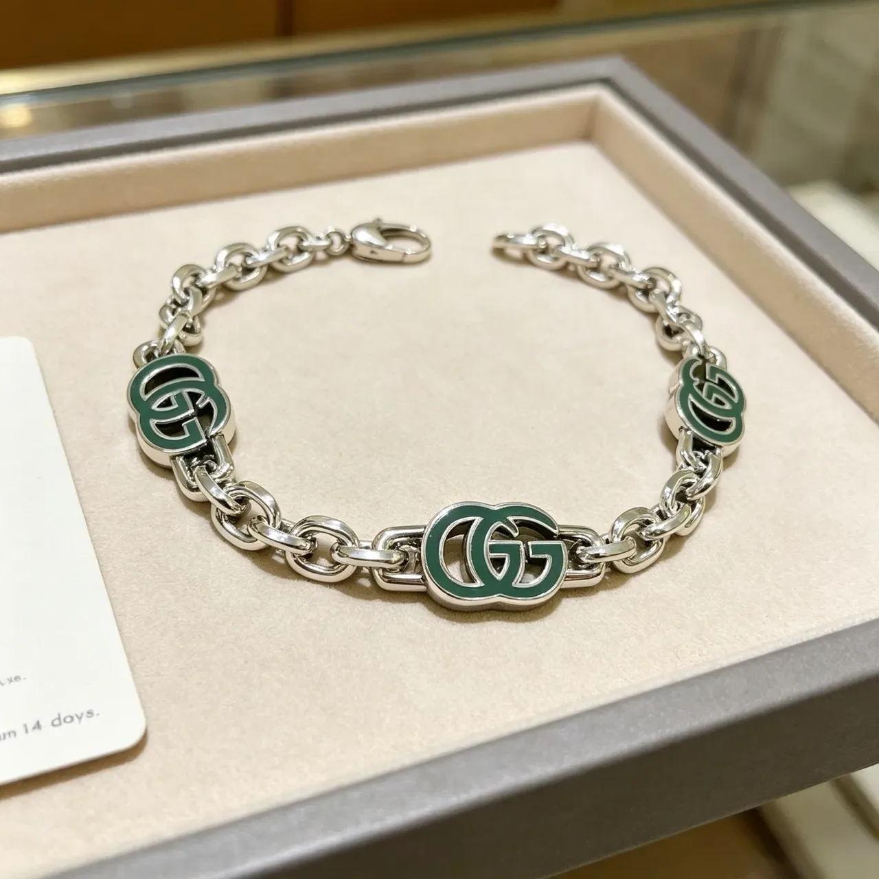 Gucci GG Marmont Green Enamel Silver Chain Bracelet 5
