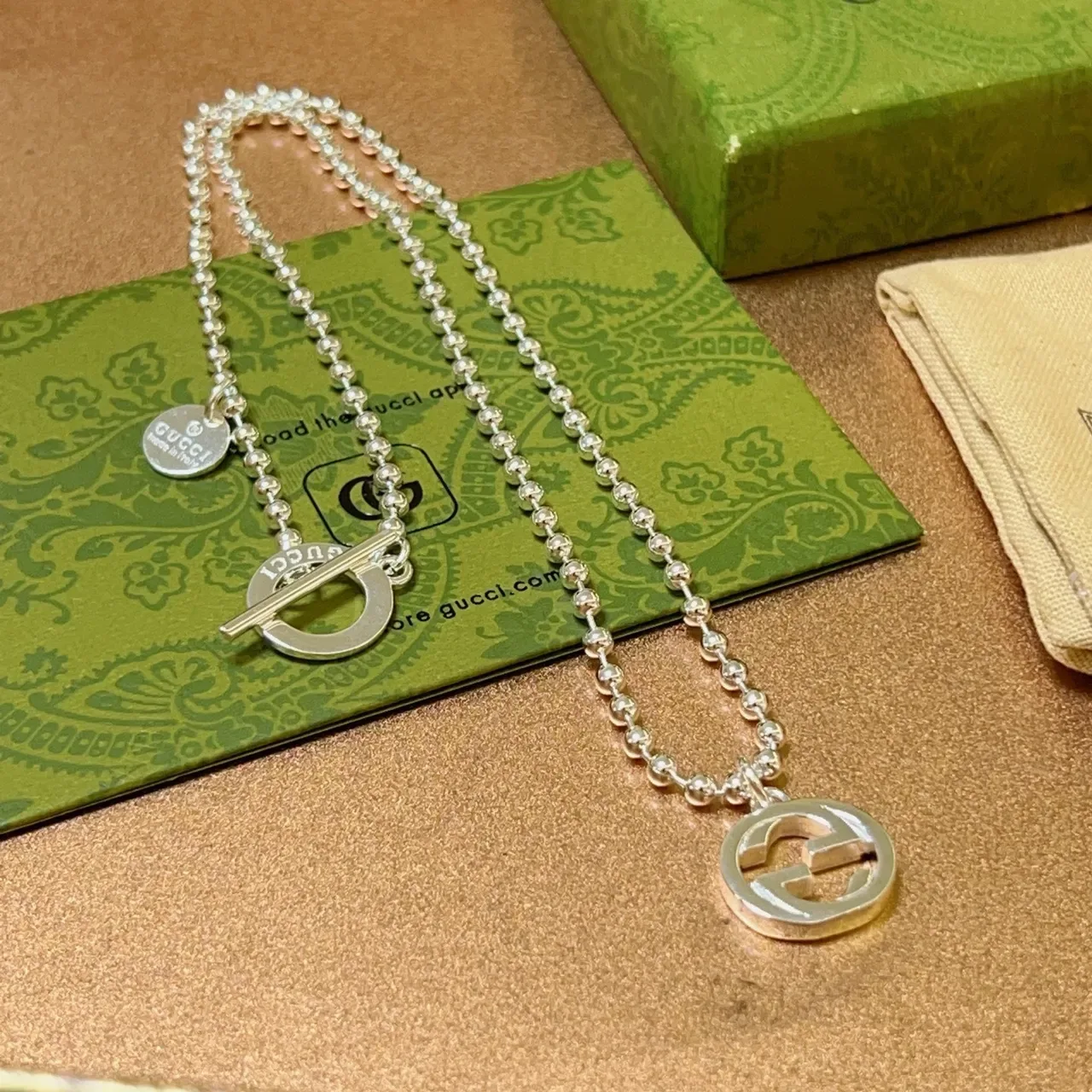 Gucci GG Marmont Interlocking G Silver Ball Chain Necklace 9