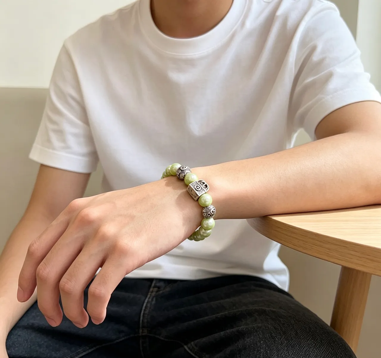 Gucci GG Marmont Light Green Pearl and Silver-Tone Charm Bracelet 3