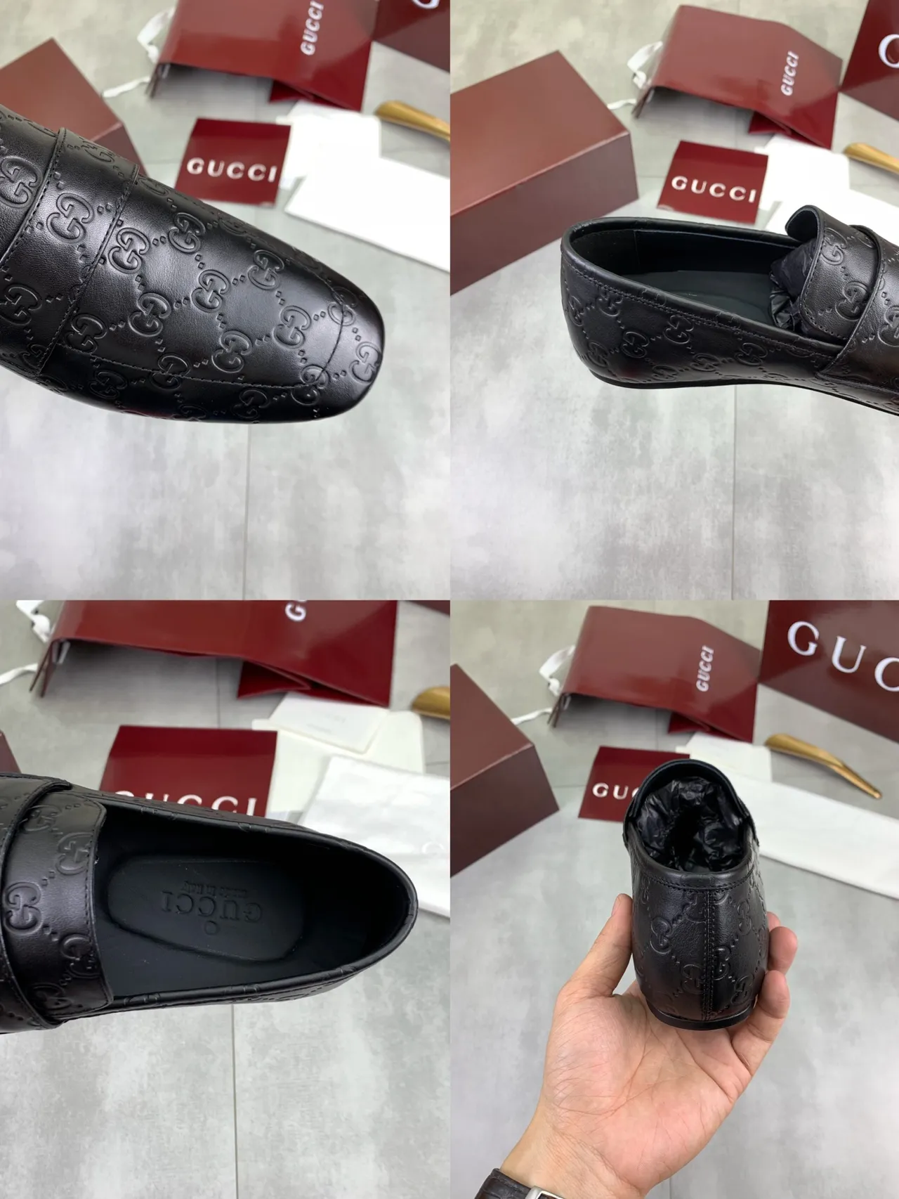 Gucci GG Marmont Loafer কালো খোঁচা মোনোগ্রাম চামড়া লোফার 2