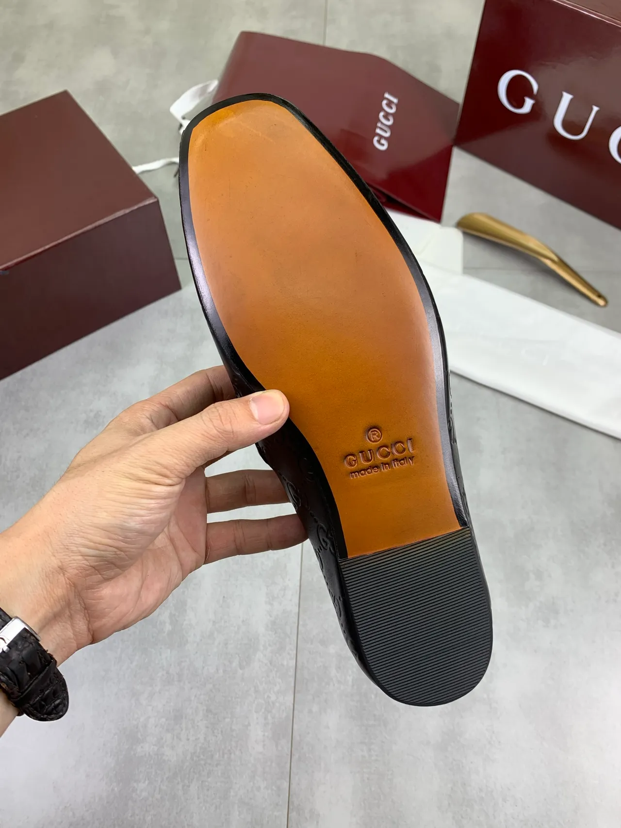 Gucci GG Marmont Loafer কালো খোঁচা মোনোগ্রাম চামড়া লোফার 3