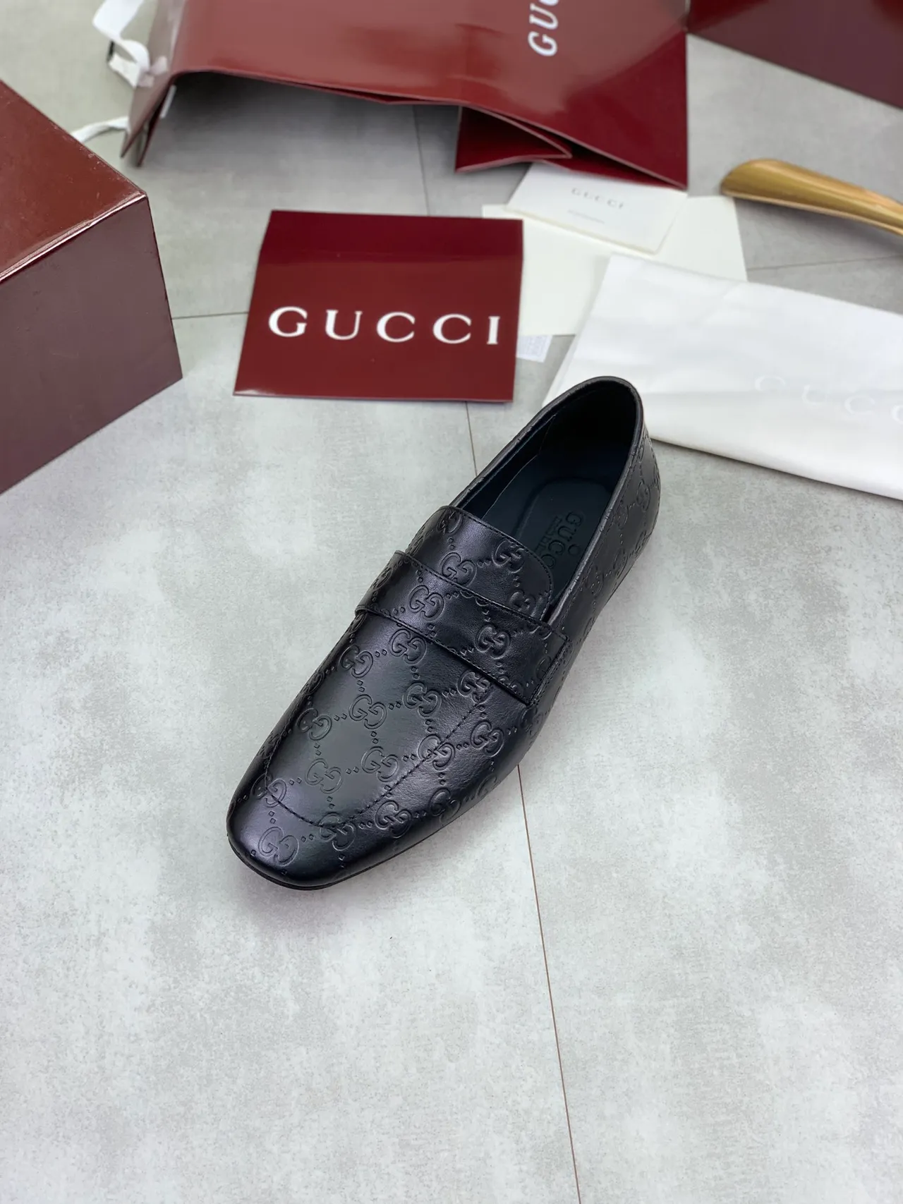 Gucci GG Marmont Loafer কালো খোঁচা মোনোগ্রাম চামড়া লোফার 4