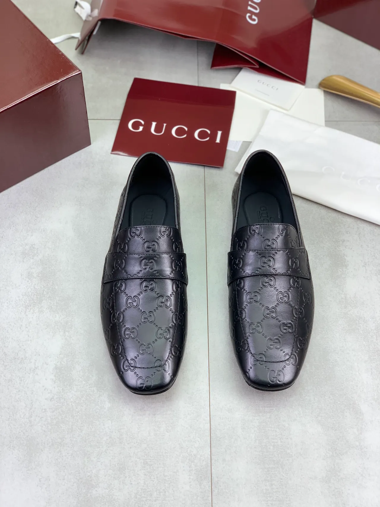 Gucci GG Marmont Loafer কালো খোঁচা মোনোগ্রাম চামড়া লোফার 5