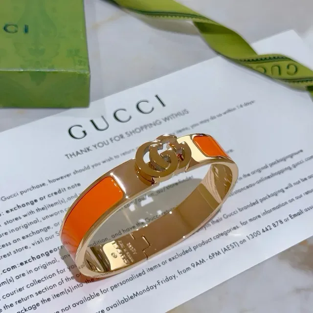 Gucci GG Marmont سوار إيناميل برتقالي ذهبي اللون 7