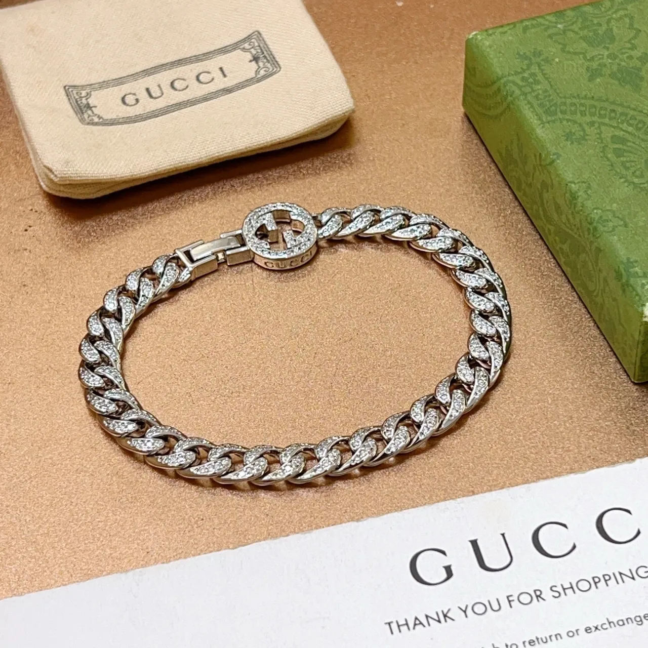 Gucci GG Marmont Pavé-Crystal Curb Chain pulseira 2