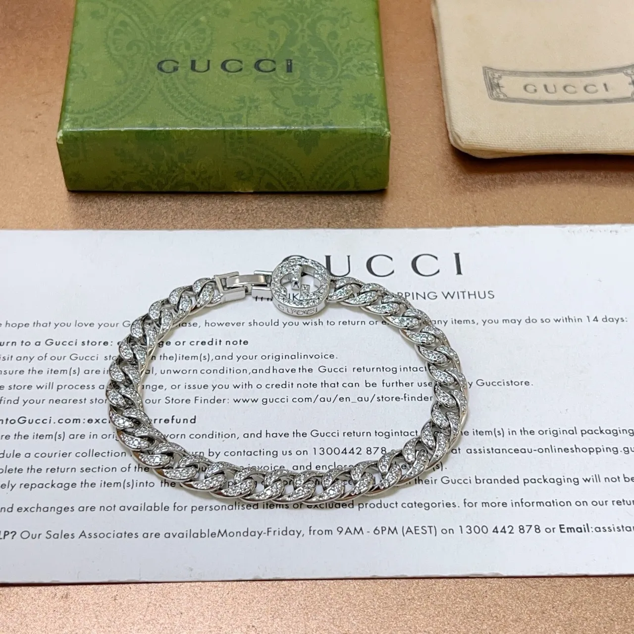 Gucci GG Marmont Pavé-Crystal Curb Chain pulseira 3