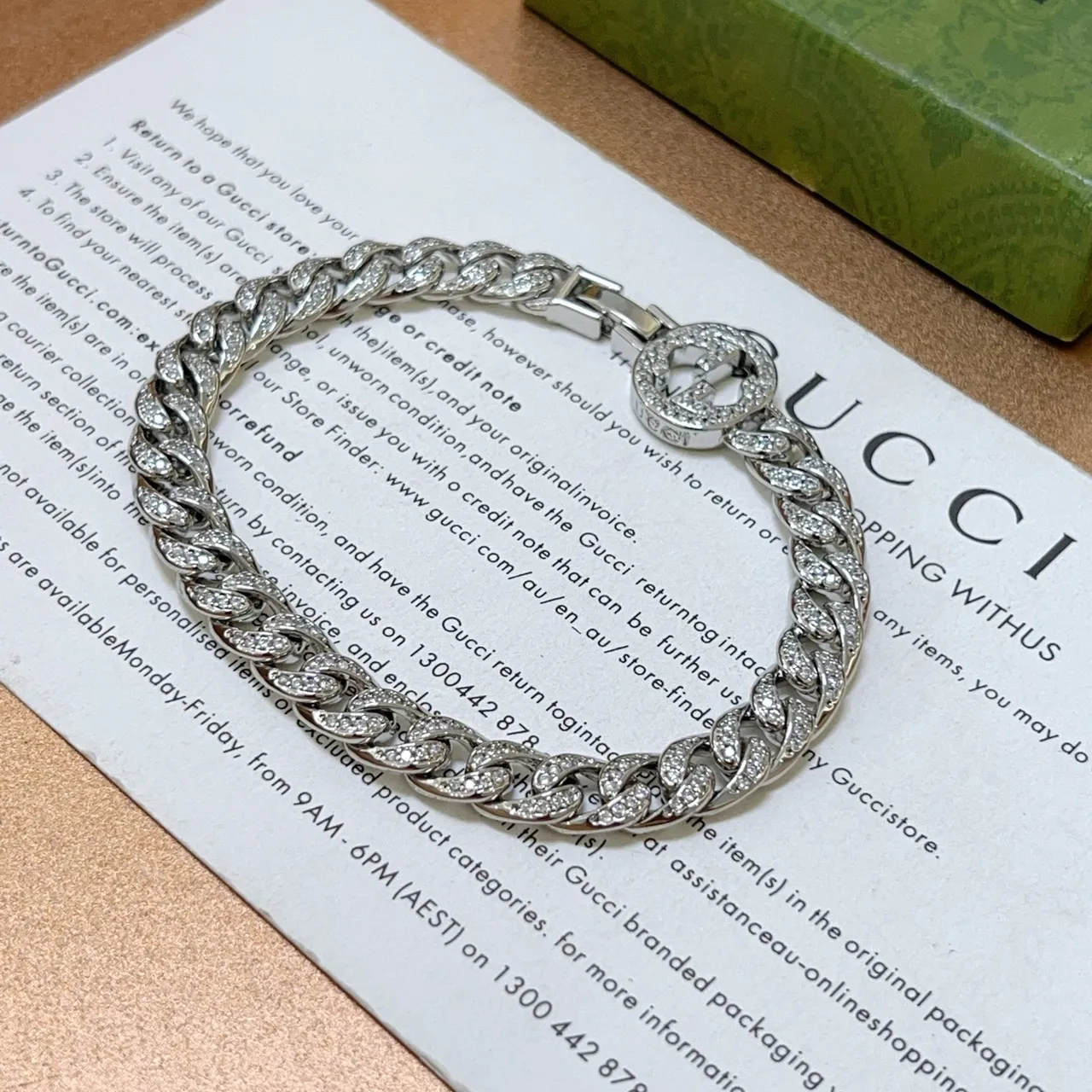 Gucci GG Marmont Pavé-Crystal Curb Chain pulseira 5