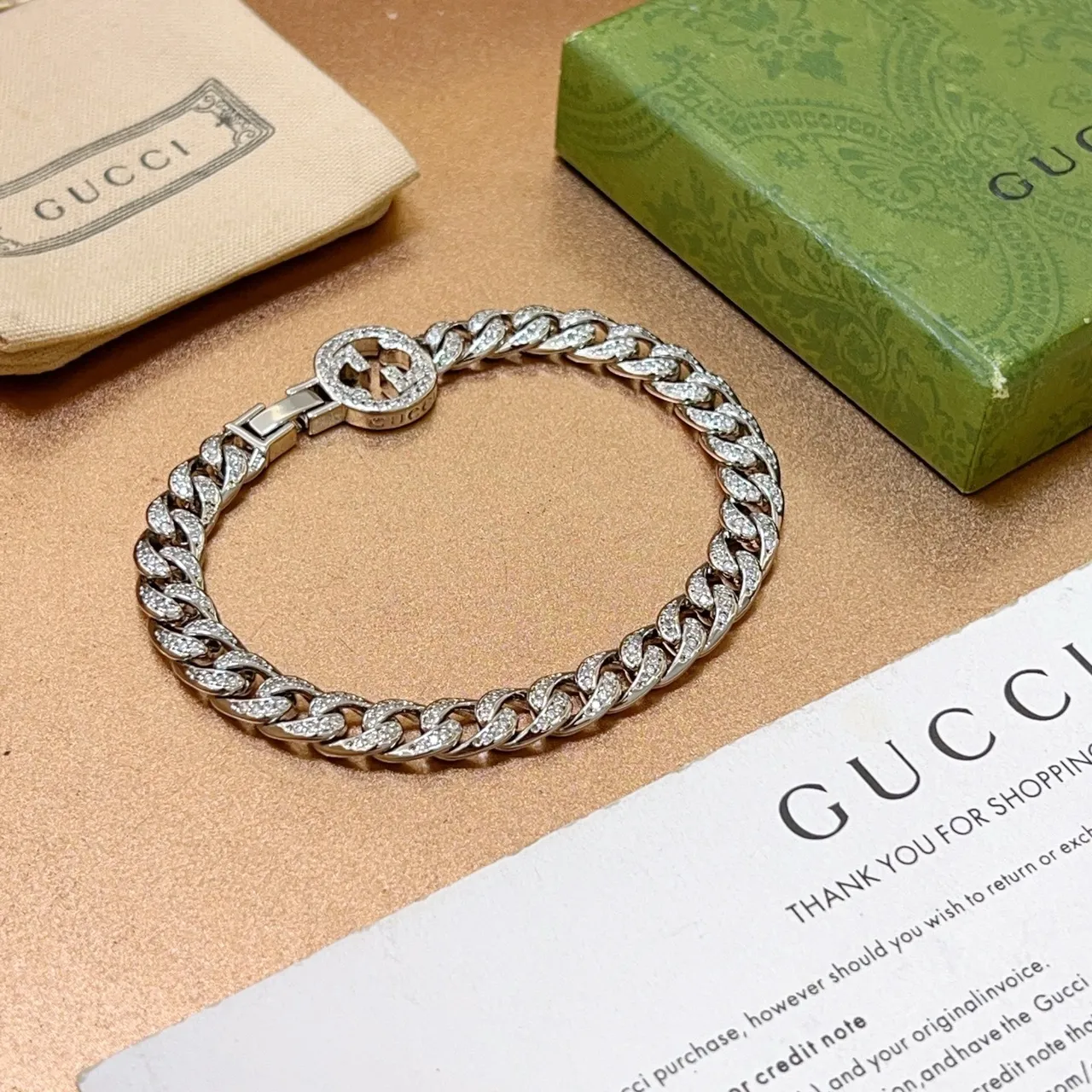 Gucci GG Marmont Pavé-Crystal Curb Chain pulseira 6
