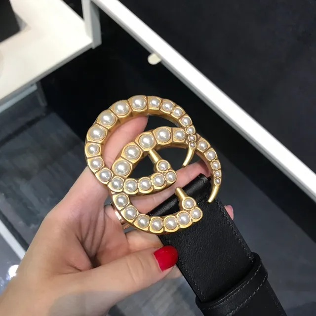 Gucci GG Marmont Pearl-Embellished Black Leather Belt 4