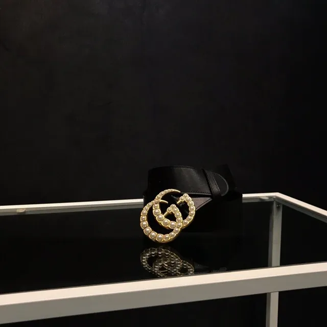Gucci GG Marmont Pearl-Embellished Black Leather Belt 5
