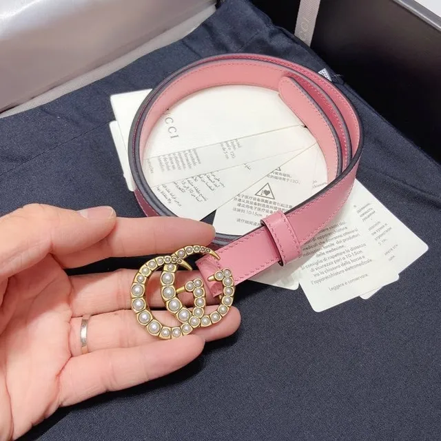 Gucci GG Marmont Ceinture en cuir rose ornée de perles 2