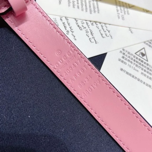 Gucci GG Marmont Ceinture en cuir rose ornée de perles 3
