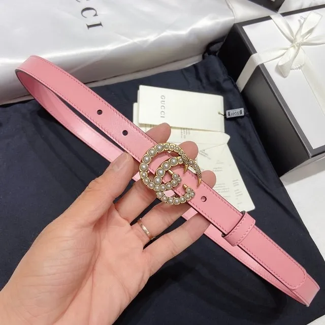 Gucci GG Marmont Ceinture en cuir rose ornée de perles 5