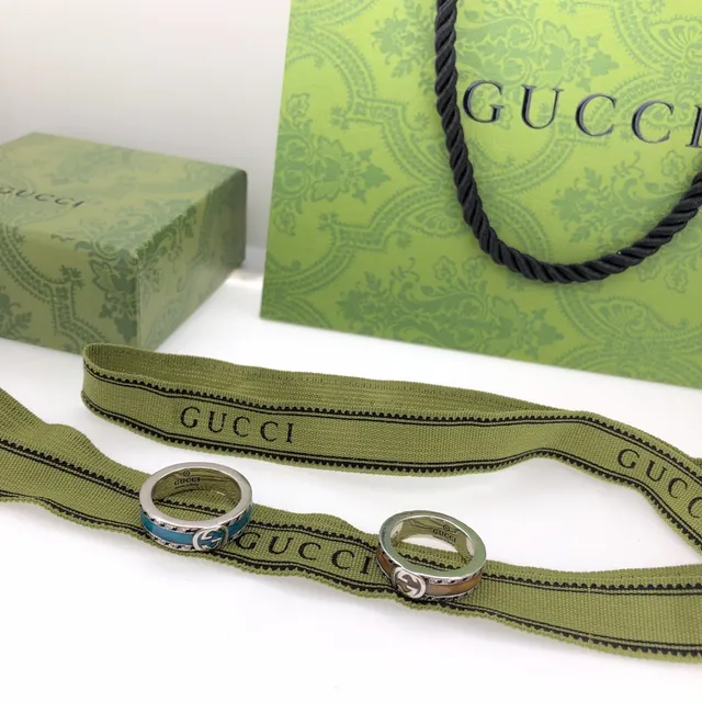 Gucci GG Marmont 银蓝宽带搪瓷镶嵌戒指 6