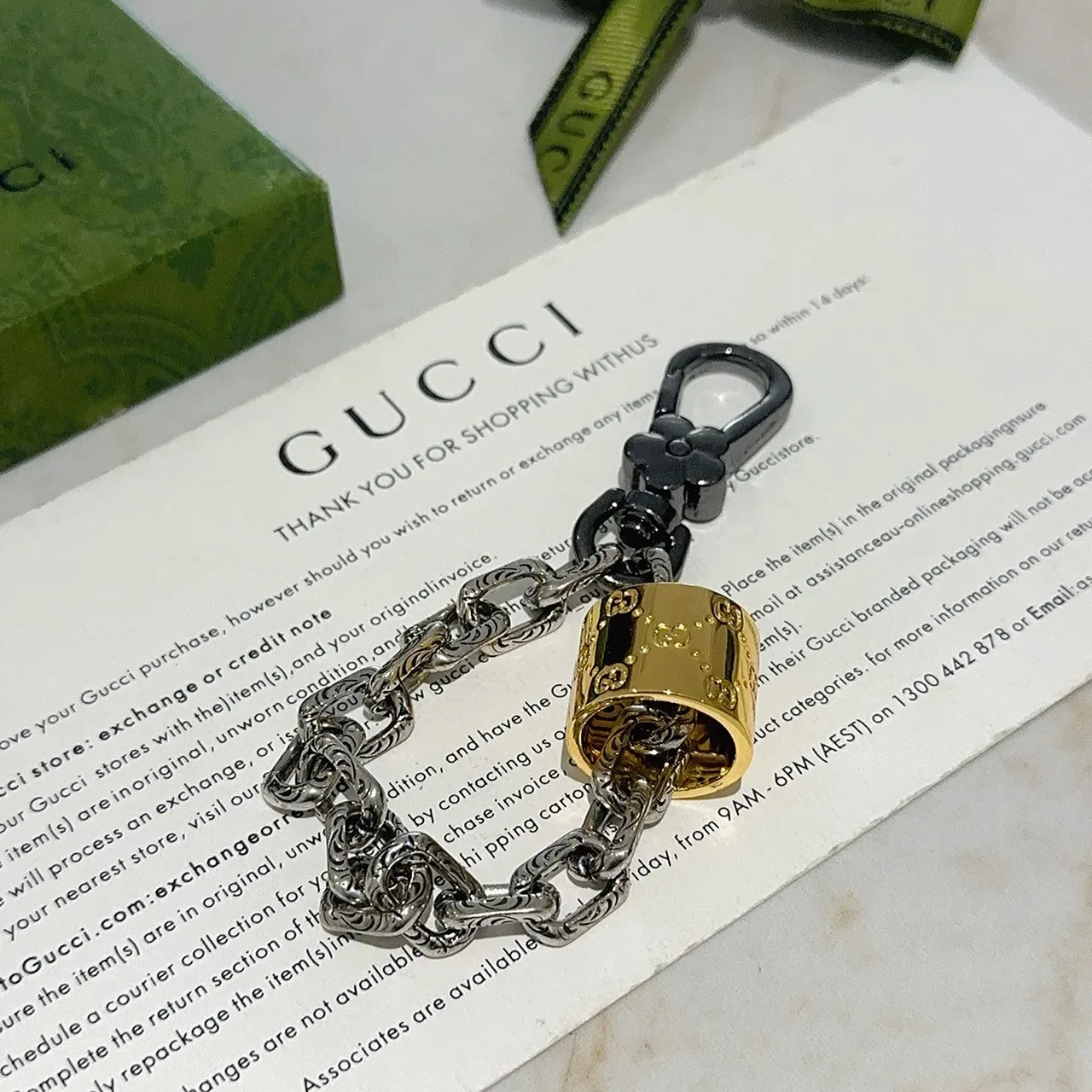 Pulseira Gucci GG Marmont Prata Dourado Corrente Ornada Fecho Floral Preto 8