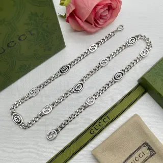 Gucci GG Marmont রুপালি সবুজ Curb-Link Chain Interlocking Oval Medallions হার