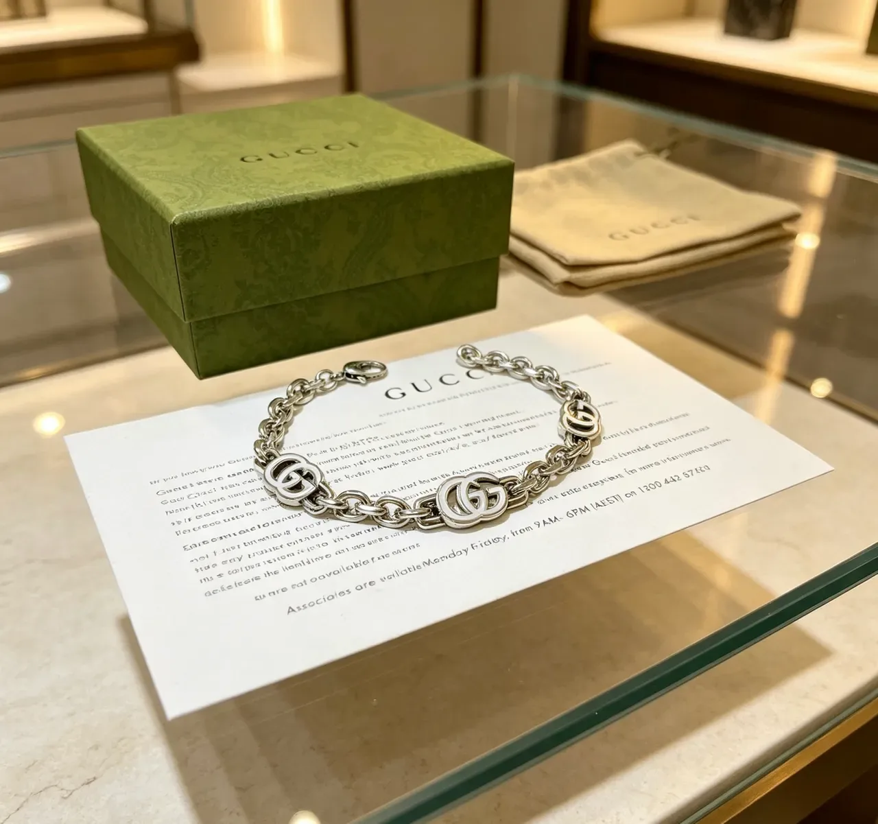 Gucci GG Marmont Triple GG Silver-Tone Chain Bracelet 7