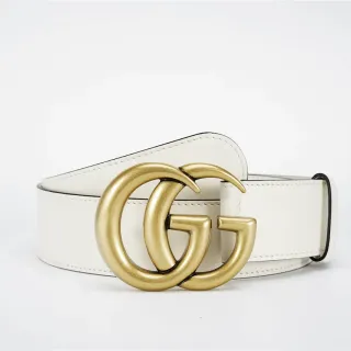 Ceinture Gucci GG Marmont en cuir lisse boucle double G interlocking or blanc