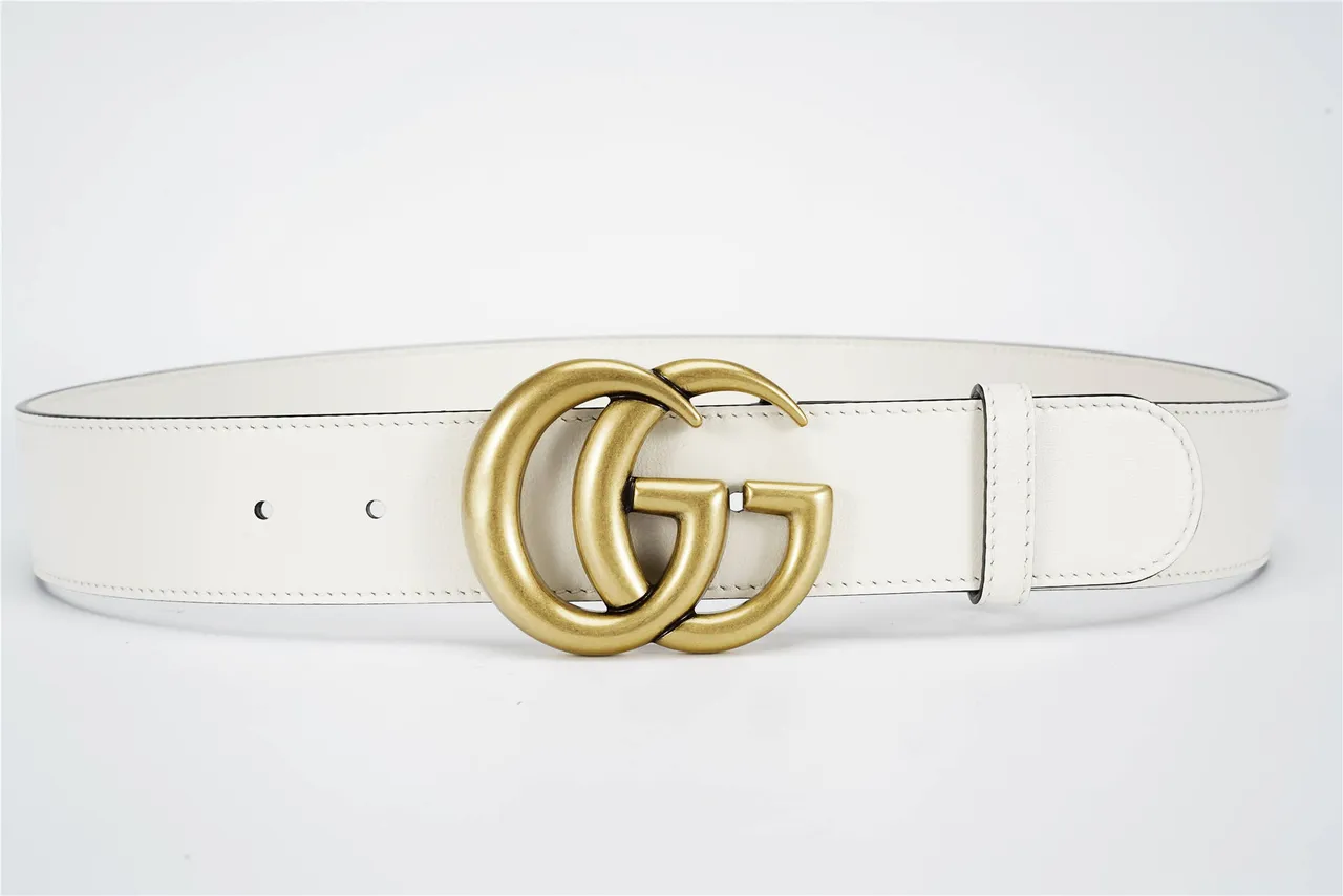 गुच्ची GG मार्मोंट व्हाइट गोल्ड इंटरलॉकिंग डबल G बकल स्मूथ लेदर बेल्ट 9