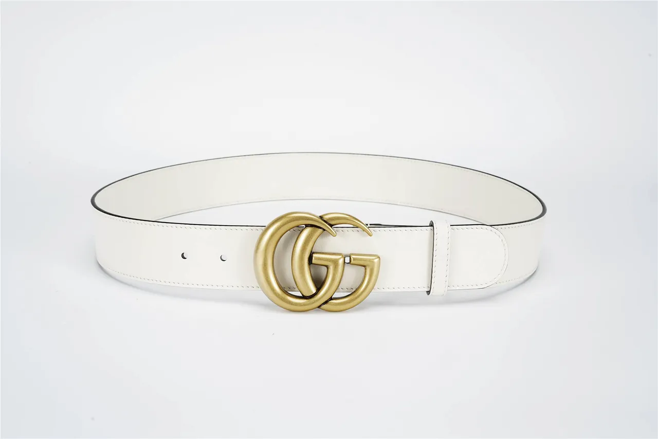 गुच्ची GG मार्मोंट व्हाइट गोल्ड इंटरलॉकिंग डबल G बकल स्मूथ लेदर बेल्ट 10