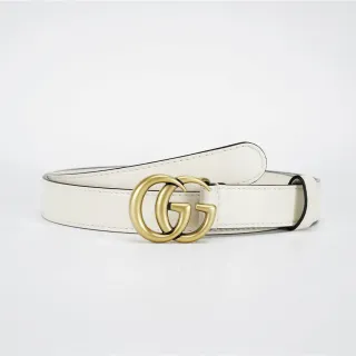 Gucci GG Marmont حزام جلدي ذهب أبيض ضيق مع إبزيم G متشابك