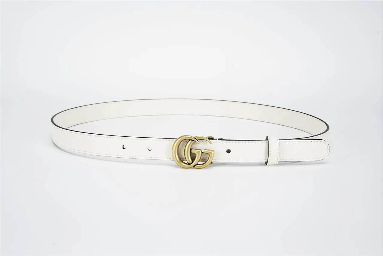 Gucci GG Marmont White Gold Narrow Interlocking G Buckle Leather Belt 9