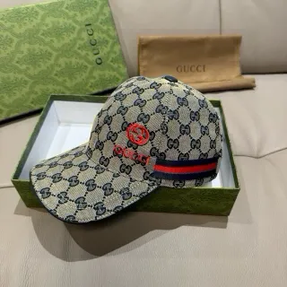 Gucci GG Monogram Beige Black Canvas Embroidered Interlocking G 棒球帽