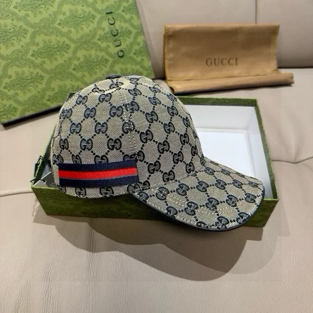 Gucci GG Monogram Beige Black Canvas Embroidered Interlocking G 棒球帽 6