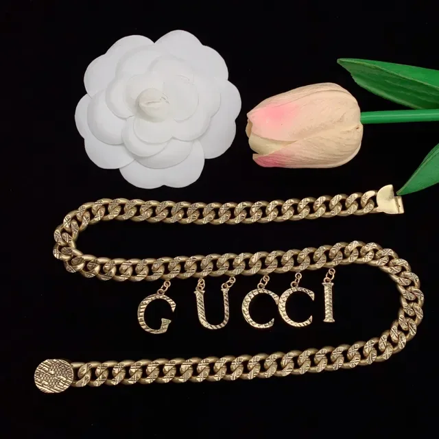 Gucci ذهبية سلسلة كيرب لينك سميكة حلقات مطبوعة حقيبة حزام أنيقة 6