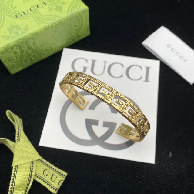 Gucci Gold Pulseira rígida aberta geométrica em treliça 2