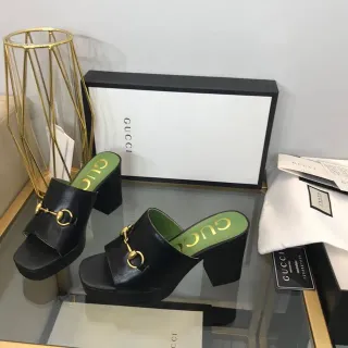 Gucci Horsebit 1955 صندل كاجوال أسود أخضر إبزيم منصة كعب كتلي