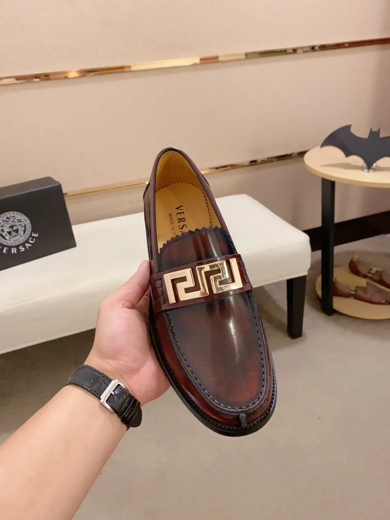 Gucci Horsebit 1955 酒红色皮革金扣乐福鞋 5