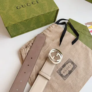 Gucci Horsebit 1955 可翻转米色和土褐色皮革腰带