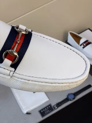 Gucci Horsebit 1955 White Leather Loafers 6