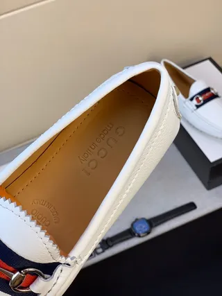 Gucci Horsebit 1955 White Leather Loafers 7