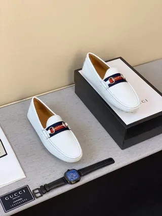 Gucci Horsebit 1955 White Leather Loafers 8