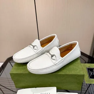 Gucci Horsebit 1955 White Pebbled Leather Loafers