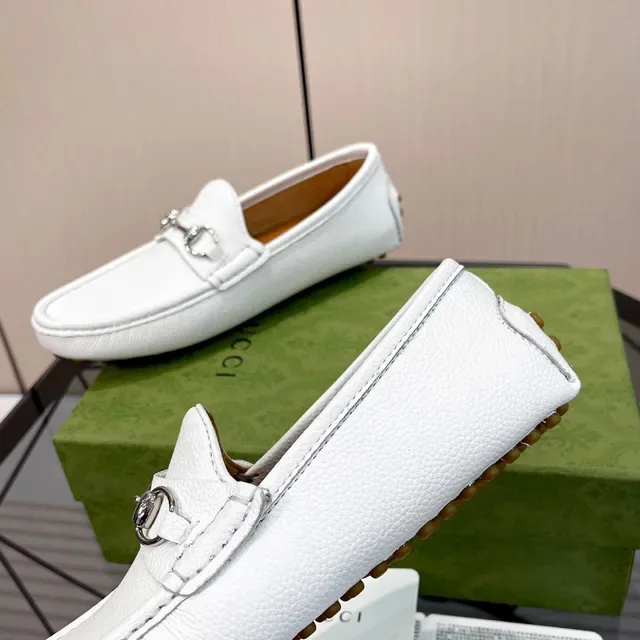 Gucci Horsebit 1955 White Pebbled Leather Loafers 5