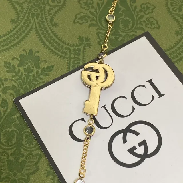 Gucci Interlocking G Pulseira de Corrente com Cristais Tono Dourado 2