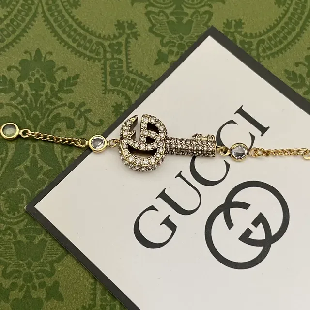 Gucci Interlocking G Pulseira de Corrente com Cristais Tono Dourado 6