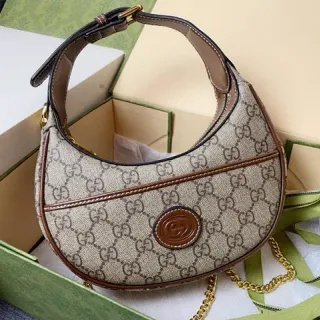 Gucci Jackie 1961 Beige Brown GG Monogram Canvas Underarm Bag