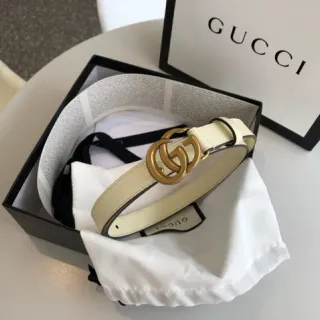 Gucci Ophidia बेज सोने पतला Interlocking G Buckle चमड़े की बेल्ट