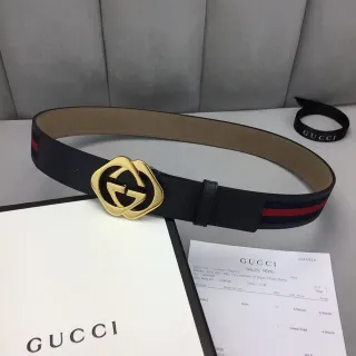 Gucci Ophidia কালো সোনার ইন্টারলকিং জি বাকল ওয়েব স্ট্রাইপ ট্রিম চামড়ার বেল্ট