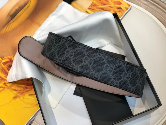 Gucci Ophidia أسود رمادي GG Monogram قماش مات Interlocking G buckle حزام جلدي 3
