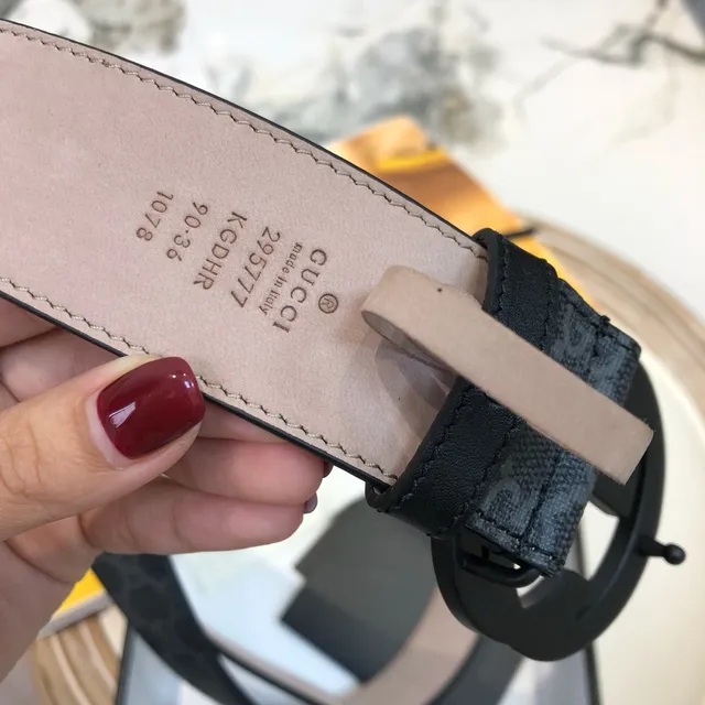 Gucci Ophidia أسود رمادي GG Monogram قماش مات Interlocking G buckle حزام جلدي 4