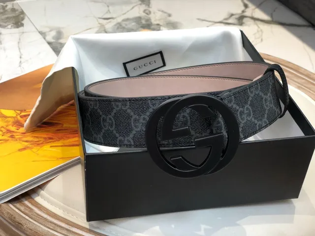 Gucci Ophidia أسود رمادي GG Monogram قماش مات Interlocking G buckle حزام جلدي 5